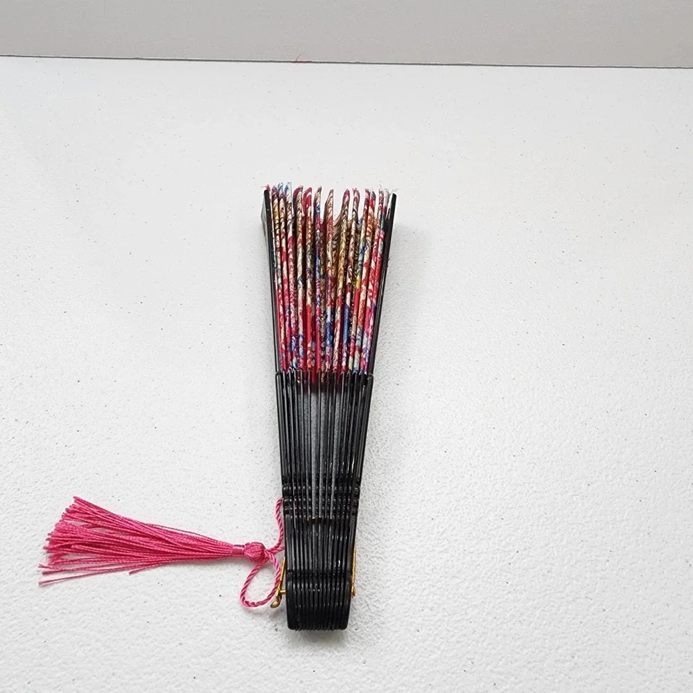 Vintage Japanese Flora Handheld Fan 2 Piece BLUE AND PINK